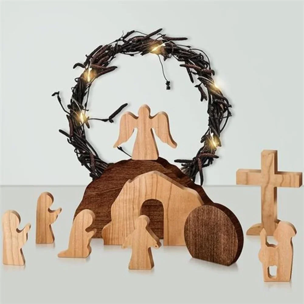 10 Pcs Easter Decorations - Easter Scene -Wooden Decoration